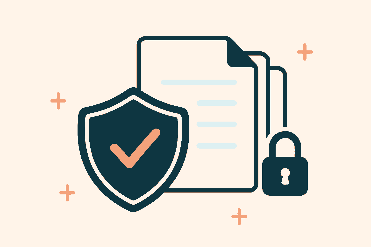 Illustration of a shield guarding a stack of patient records