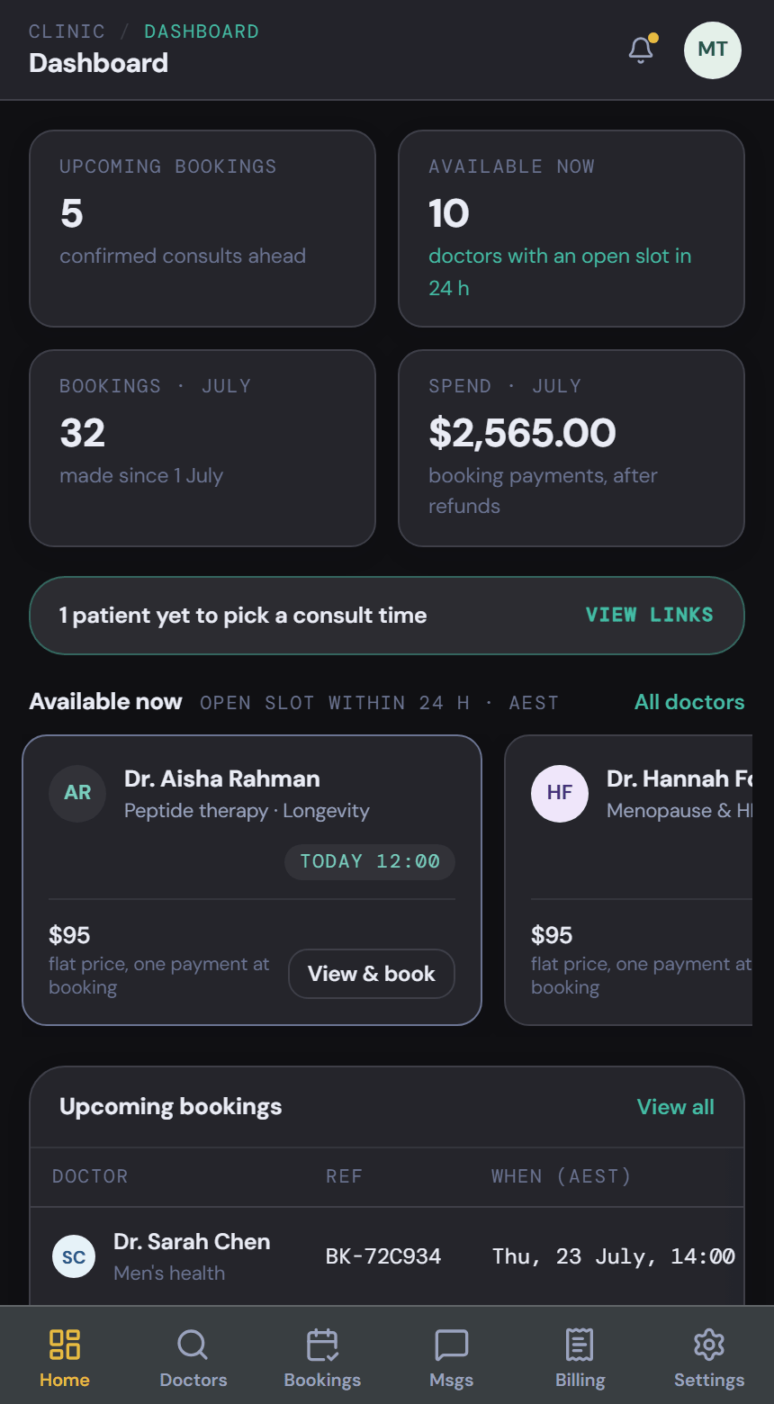 consulta, clinic dashboard