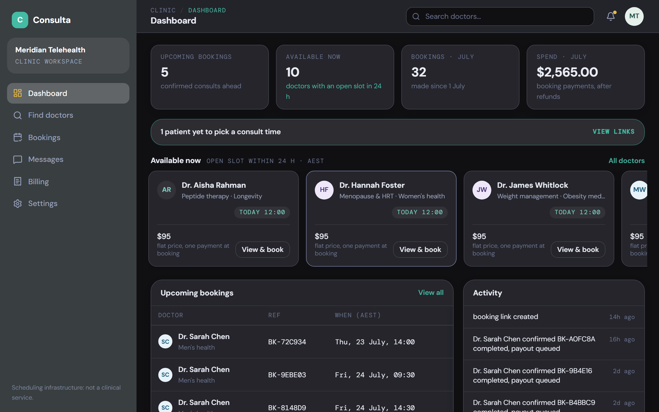 consulta, clinic dashboard